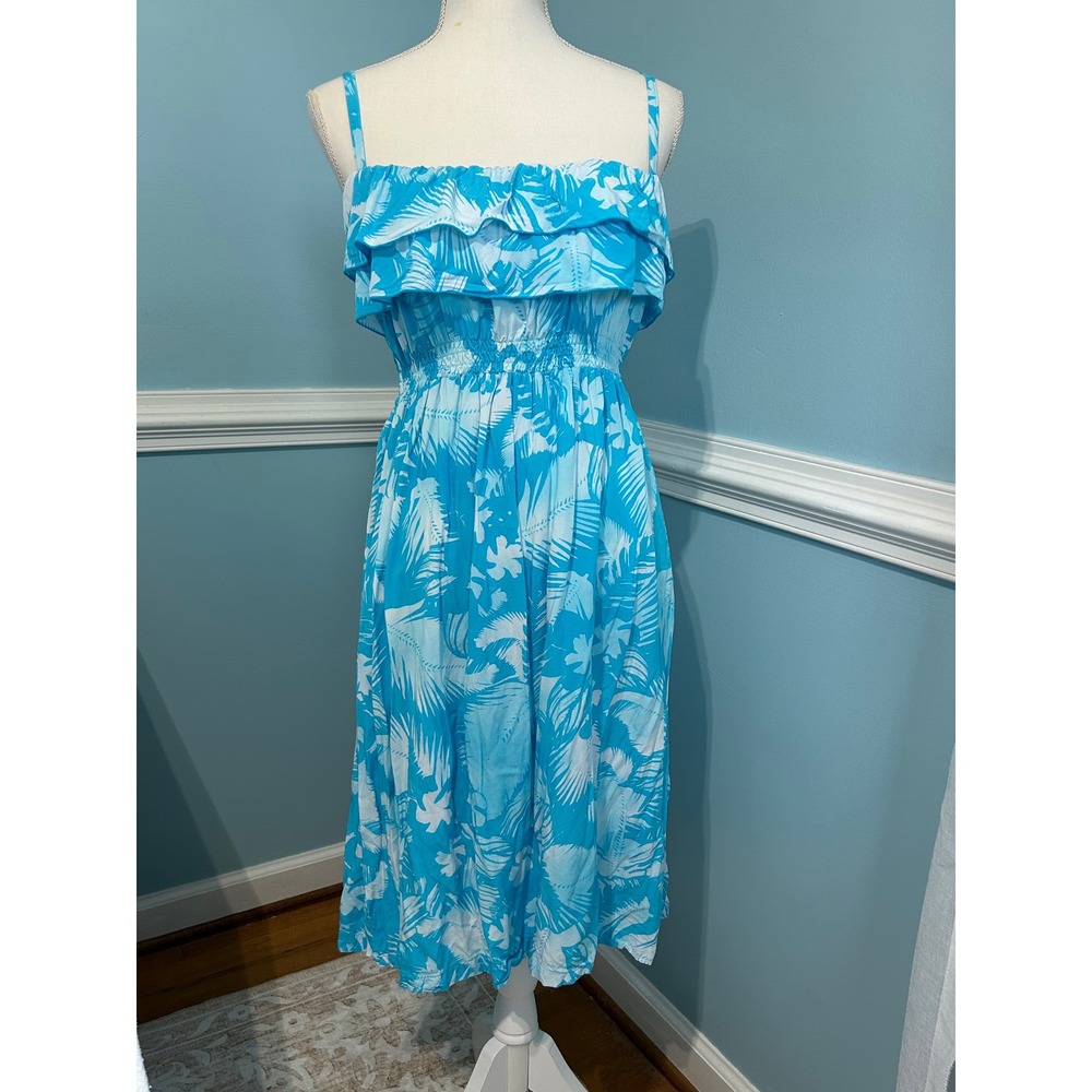 Blueginger Women Blue White Tropical Ruffle cottage coquette coastal Large